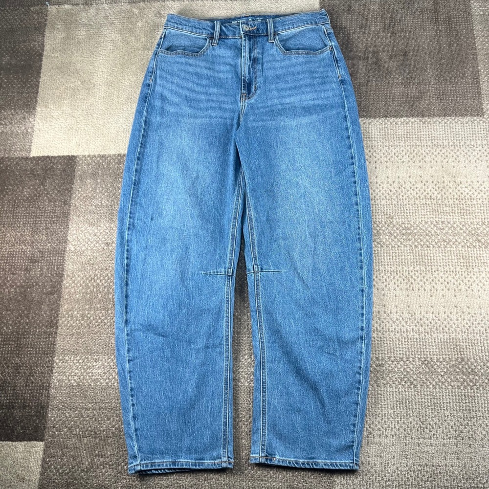 Old Navy Wow Barrel Leg Jeans High Rise Medium Wash Blue Denim Women 12 Tall